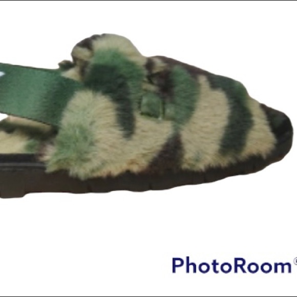 DKNY Josie faux fur slide sandal camo green Size 7 - Picture 5 of 5